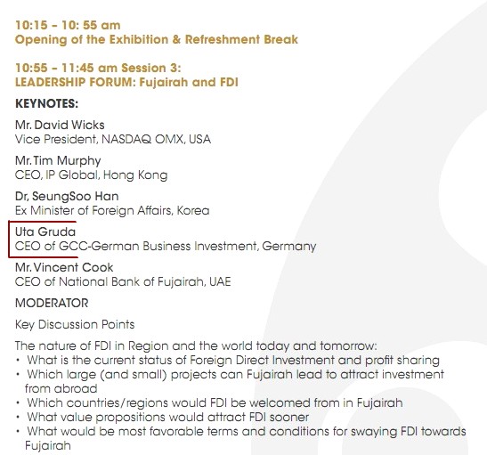GCCGBI is VIP Speaker at UAE Fujairah Investment Forum, Aril 2011